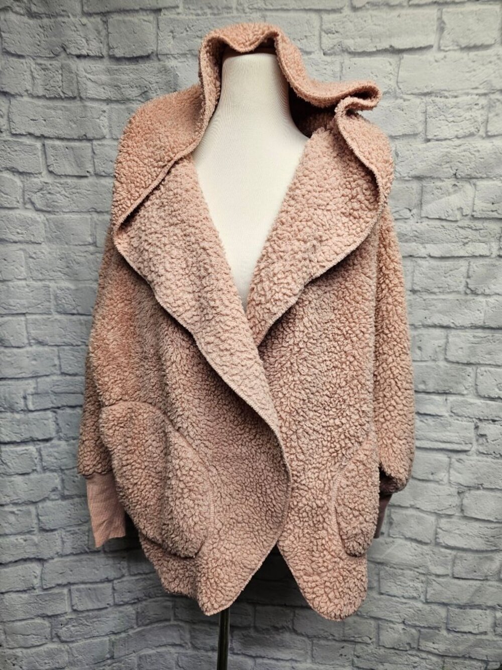 Nordic Beach One Size Dusty Pink Sherpa Pocket Open Front Hooded Jacket House Co